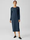 Eileen Fisher Stretch Jersey Knit Jewel Neck Dress In Blue