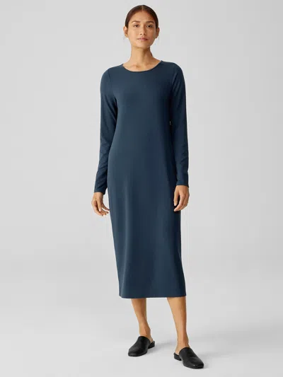 Eileen Fisher Stretch Jersey Knit Jewel Neck Dress In Blue