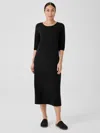 Eileen Fisher Stretch Jersey Knit Jewel Neck Dress In Black