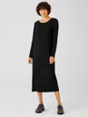 Eileen Fisher Stretch Jersey Knit Jewel Neck Dress In Black