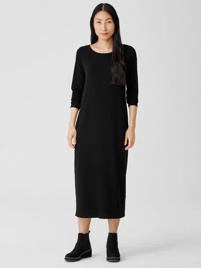 Eileen Fisher Stretch Jersey Knit Jewel Neck Dress In Black