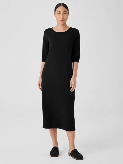 Eileen Fisher Stretch Jersey Knit Jewel Neck Dress In Black