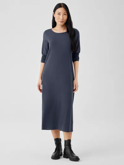 Eileen Fisher Stretch Jersey Knit Jewel Neck Dress In Blue