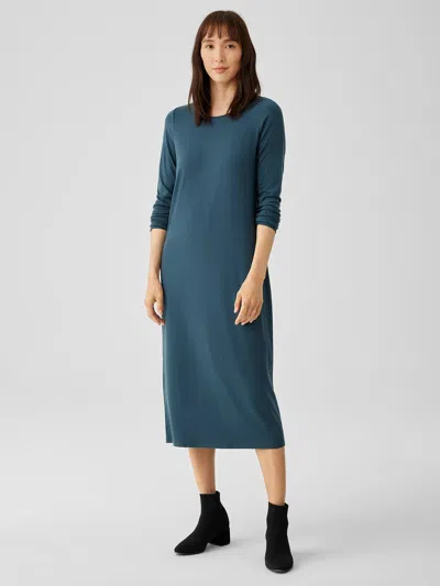 Eileen Fisher Stretch Jersey Knit Jewel Neck Dress In Green