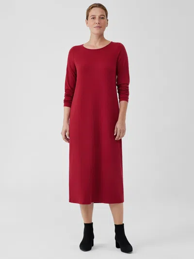 Eileen Fisher Stretch Jersey Knit Jewel Neck Dress In Red