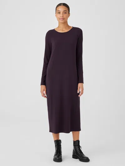 Eileen Fisher Stretch Jersey Knit Jewel Neck Dress In Purple