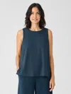 Eileen Fisher Stretch Jersey Knit Jewel Neck Tank In Blue