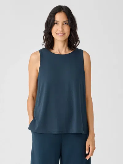 Eileen Fisher Stretch Jersey Knit Jewel Neck Tank In Blue