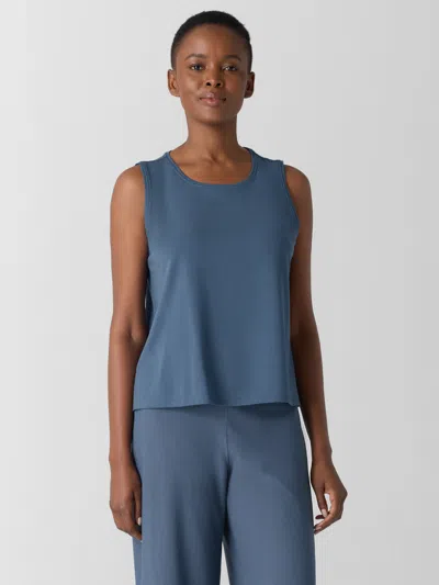 Eileen Fisher Stretch Jersey Knit Jewel Neck Tank In Black