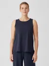Eileen Fisher Stretch Jersey Knit Jewel Neck Tank In Blue