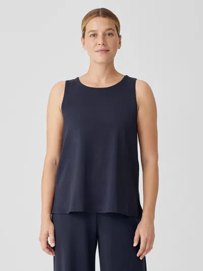 Eileen Fisher Stretch Jersey Knit Jewel Neck Tank In Blue