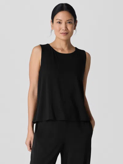 Eileen Fisher Stretch Jersey Knit Jewel Neck Tank In Black