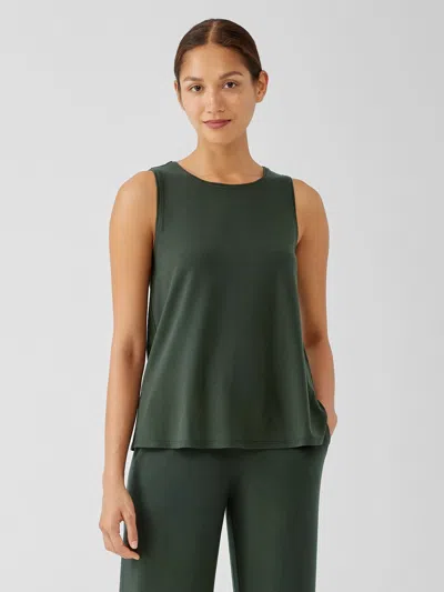 Eileen Fisher Stretch Jersey Knit Jewel Neck Tank In Green