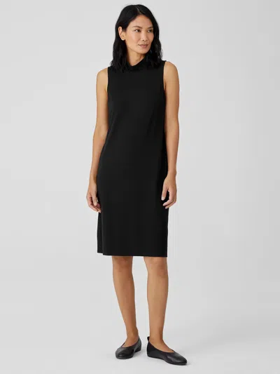 Eileen Fisher Stretch Jersey Knit Mock Neck Dress In Black