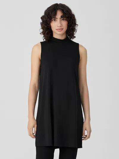 Eileen Fisher Stretch Jersey Knit Mock Neck Long Tank In Black