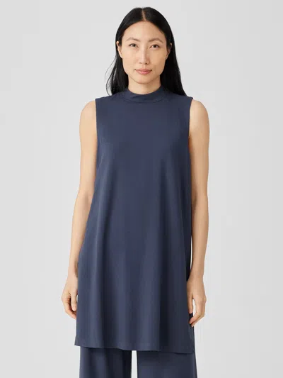 Eileen Fisher Stretch Jersey Knit Mock Neck Long Tank In Brown