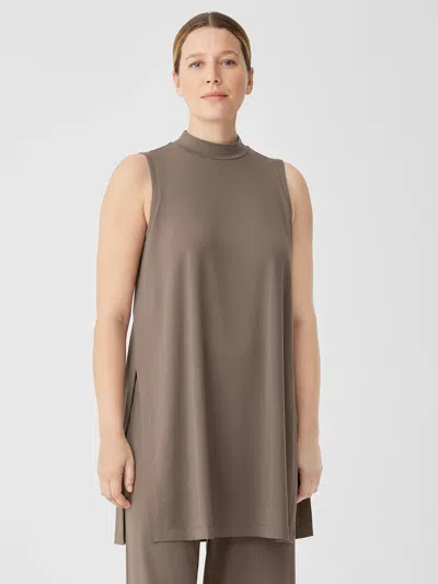 Eileen Fisher Stretch Jersey Knit Mock Neck Long Tank In Brown