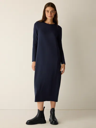 Eileen Fisher Stretch Jersey Knit Oval Dress In Blue