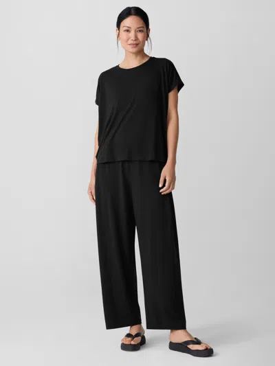 Eileen Fisher Stretch Jersey Knit Pleated Straight Pant In Black