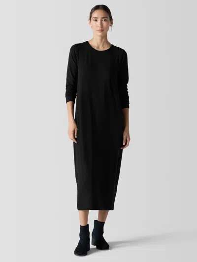 Eileen Fisher Stretch Jersey Knit Round Neck Dress In Black