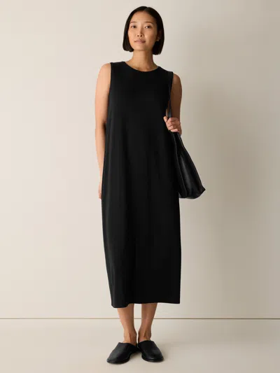 Eileen Fisher Stretch Jersey Knit Round Neck Dress In Black