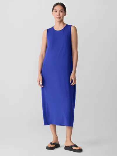 Eileen Fisher Stretch Jersey Knit Round Neck Dress In Blue