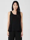 Eileen Fisher Silk Georgette Crepe Round Neck Tank In Black