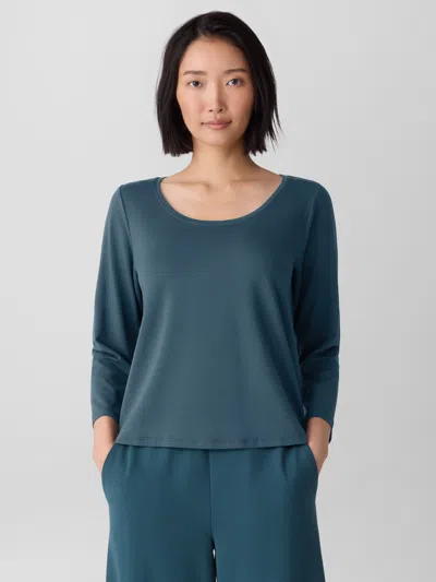 Eileen Fisher Stretch Jersey Knit Scoop Neck Top In Blue