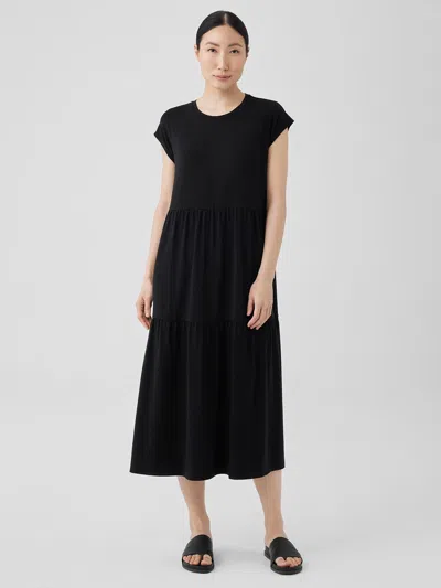 Eileen Fisher Stretch Jersey Knit Tiered Dress In Black