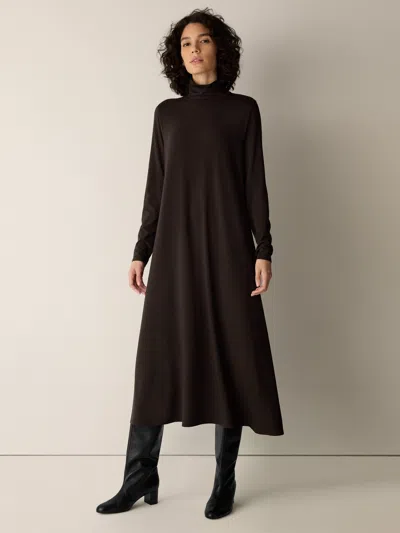Eileen Fisher Stretch Jersey Knit Turtleneck Dress In Coffee