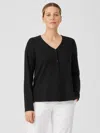 Eileen Fisher Stretch Jersey Knit V-neck Shirt In Black