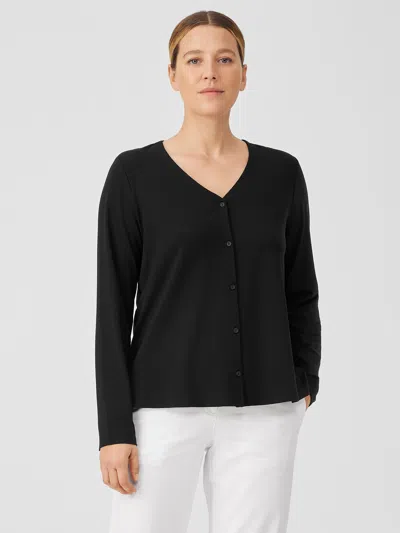 Eileen Fisher Stretch Jersey Knit V-neck Shirt In Black