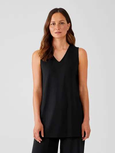 Eileen Fisher Stretch Jersey Knit V-neck Tank In Black