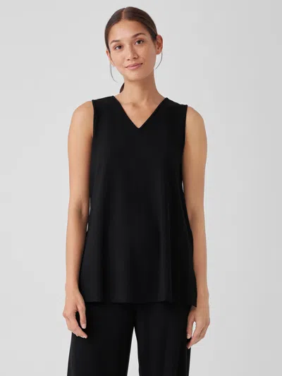 Eileen Fisher Stretch Jersey Knit V-neck Tank In Black
