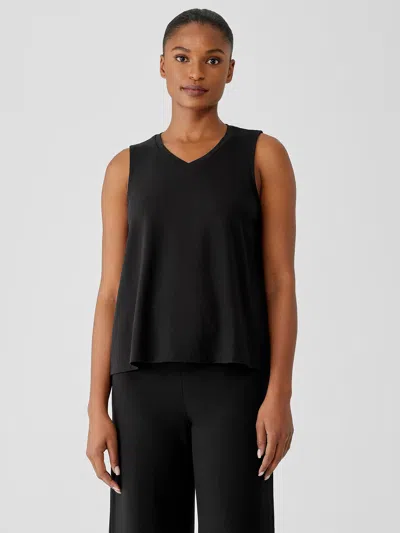 Eileen Fisher Stretch Jersey Knit V-neck Tank In Black
