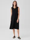 Eileen Fisher Stretch Jersey Knit V-neck Tank Dress In Black