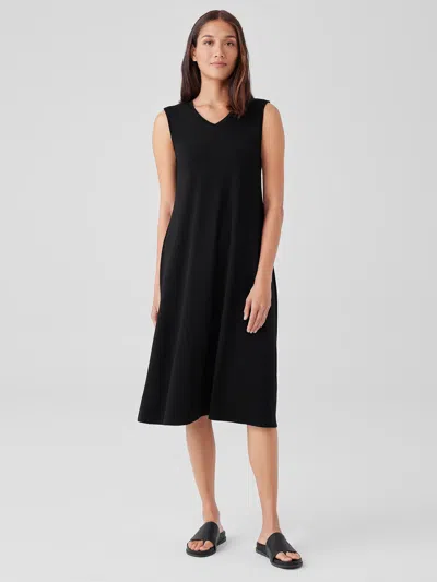 Eileen Fisher Stretch Jersey Knit V-neck Tank Dress In Black