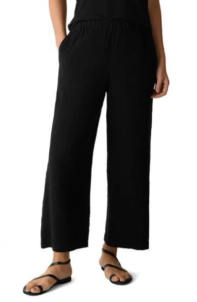 Eileen Fisher Stretch Organic Cotton Ankle Lantern Pants In Black