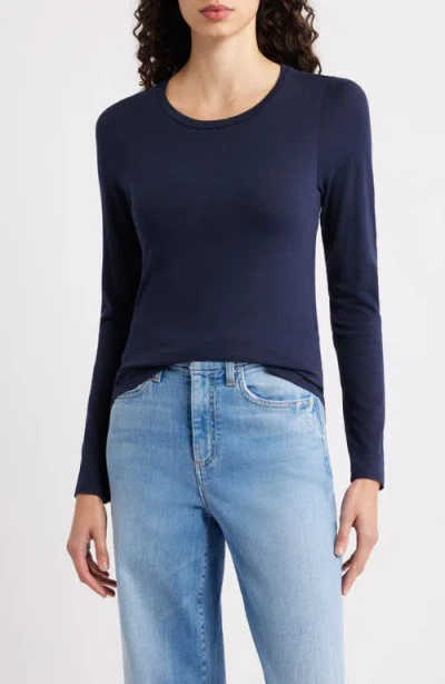 Eileen Fisher Stretch Organic Cotton Blend T-shirt In Blue