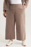 Eileen Fisher Stretch Organic Cotton Corduroy Wide Leg Ankle Pants In Brown