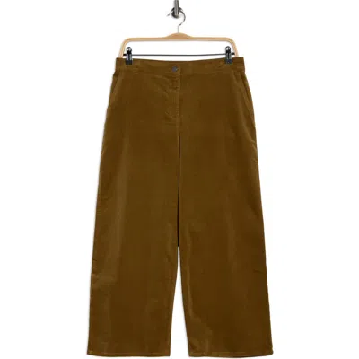 Eileen Fisher Stretch Organic Cotton Corduroy Wide Leg Ankle Pants In Brown