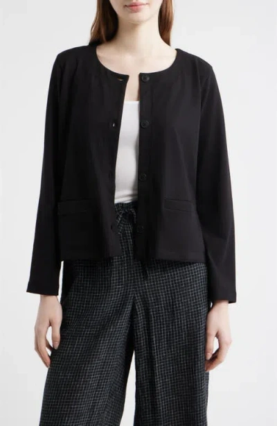 Eileen Fisher Stretch Organic Cotton Jacket In Black