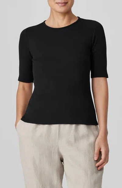 Eileen Fisher Stretch Organic Cotton Rib Top In Black