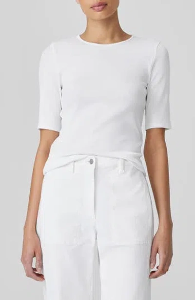 Eileen Fisher Stretch Organic Cotton Rib Top In White