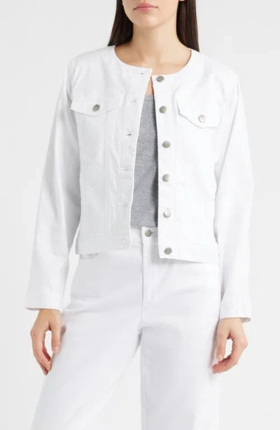 Eileen Fisher Stretch Organic Cotton Round Neck Jean Jacket In White