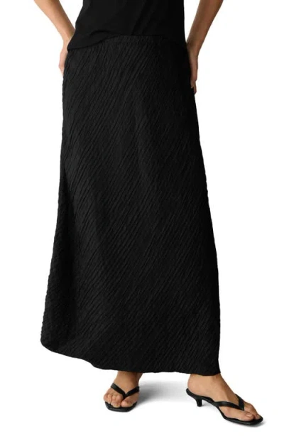 Eileen Fisher Stretch Silk Bias Cut Midi Skirt In Black