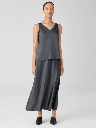 Eileen Fisher Stretch Silk Charmeuse Bias Skirt In Gray
