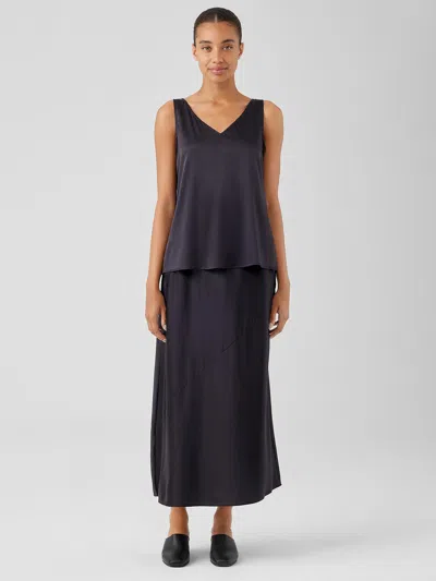 Eileen Fisher Stretch Silk Charmeuse Bias Skirt In Black