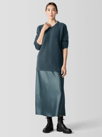 Eileen Fisher Stretch Silk Charmeuse Bias Skirt In Green