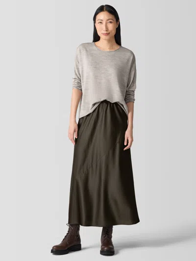 Eileen Fisher Stretch Silk Charmeuse Bias Skirt In Green